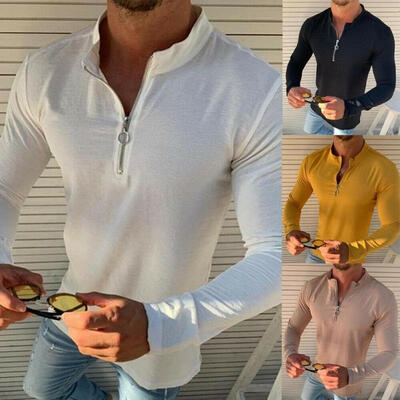 

Fashion Men&39s Slim Fit V Neck Long Sleeve Muscle Tee T-shirt Casual Tops Zipper-up Blouse