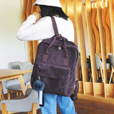 Preppy Corduroy Women Retro Backpacks Girls School Shoulder Travel Handbags