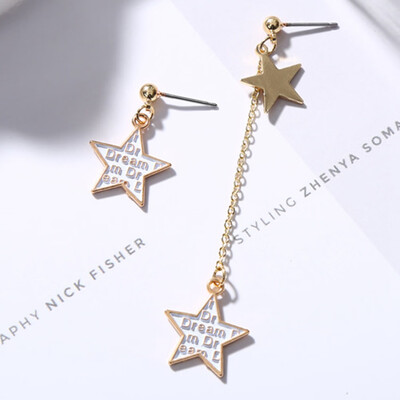 

Enamel Star Moon Dangle Ear Stud Earrings Asymmetric Hook Clip Jewelry Women