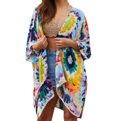 

Toponeto Women Fashion Bohemian Style Summer Printing Beach Sunscreen Shawl Loose Coat