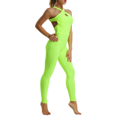 

Breathable Women Bodycon Jumpsuit Pull Up Solid Color Elastic Yoga Pants