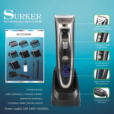 

Greensen Adult Kid Ceramic Hair Clipper Professional Degital Dispay Mute Electric Cutting Trimmer