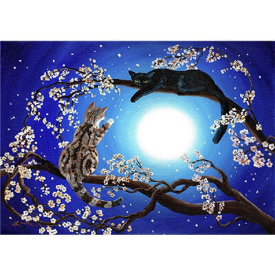 

Diamond Painting Funny Cute Two Cats Tree Flowers Moon DIY Cross Stitch Embroidery Resin Mosaic Round Full Diamond 4030cm