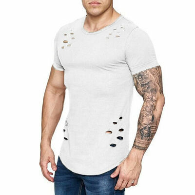 

Mens Slim Fit O Neck Short Sleeve Muscle Tee T-shirt Ripped Casual Tops Blouse