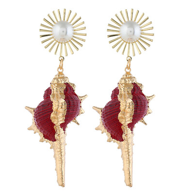 

Bohemian Beach Women Faux Pearl Inlaid Conch Pendant Statement Stud Earrings