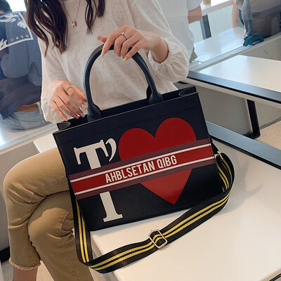 

Bag female 2019 Korean version of the new canvas shopping bag shoulder bag love with the large-capacity tote bag