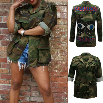 

Roseonmyhand Women Fashion Lapel Camouflage Casual Woollen Buttons Formal Jacket Cardigan