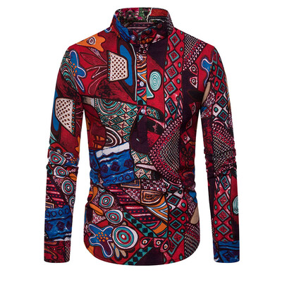 

Mens Casual Button Down Tops Printed Plus Size Lapel Collar Party Blouse Shirts