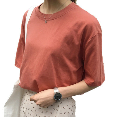 

Solid Color loose Casual Female Shirt College Wind O-neck Short-Sleeved T-Shirt Female