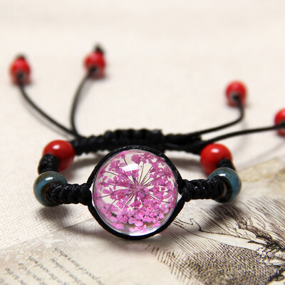 

Natural Dried Flower Bracelet For Womens Jewelry Cherry blossom Life time gem Hand-knitted national Accessories