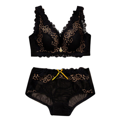 

Comfortable Sexy Thin Lace Breathable Bra Sets Lingerie Ladies Gathered Breast Bra Briefs Set