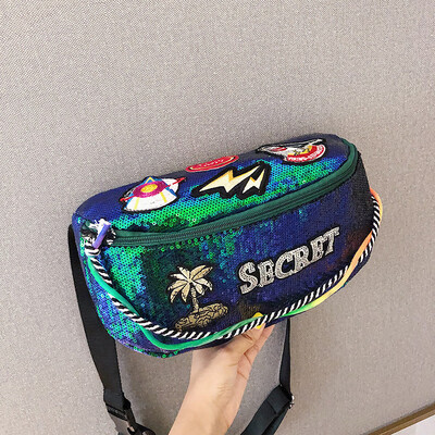 

2019 new personality letter chest bag female fashion sequins casual wild Messenger bag shoulder bag cool sports pockets