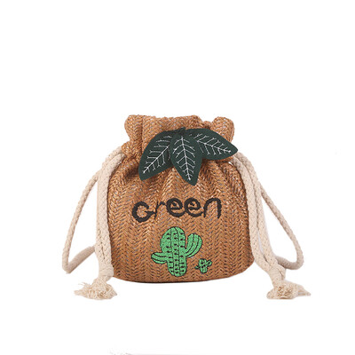

Cactus Embroidery Cute Straw Bag Hand Weave Small Beach Bags Summer Crossbody Mini Shoulder Bags For Girls YJ