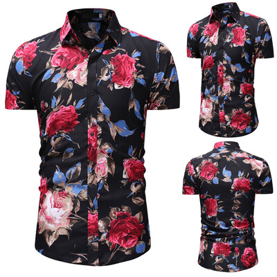 

Tailored Mens Printed Casual Button Down Short Sleeve Hawaiian Shirt Top Blouse