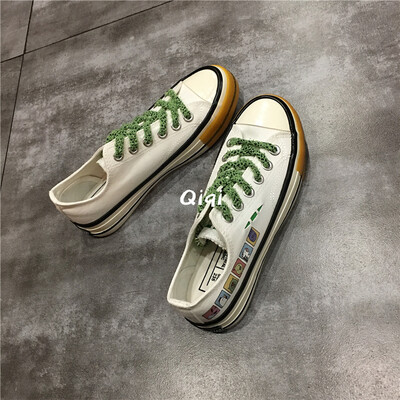 

2019 new summer original hand-painted canvas shoes women Joker Korean version of Hong Kong flavor ins shoes women