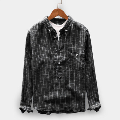 

Toponeto Mens Retro Plaid Long Sleeve Button Pocket Plus Size Turn-down Collar Shirts