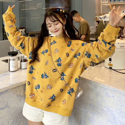 

Kawaii Women Hoodie Dinosaur Printing Cute Cartoon Sweatshirts Female Thin Autumn Winter Clothes Korean Style Sweatshirt