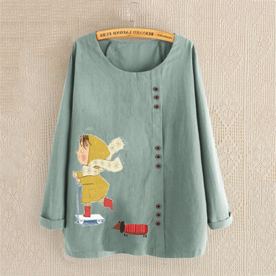 

Tailored Autumn And Winter Cartoon Girl Print Long-Sleeved Large Size Women Blouse