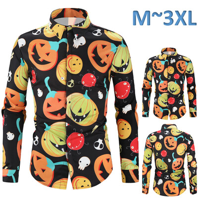 

Toponeto Mens Autumn Winter Casual Turn-down Collar Button Print Long Sleeve Top Blouse