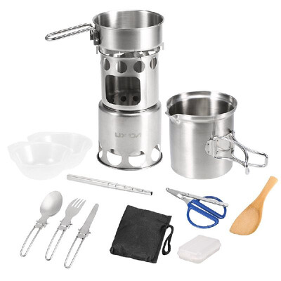 

13Pcs Camping Cookware Mess Kit Outdoor Portable Folding Wood Stove Pot Set Bowls Spoon Fork Cutter Tableware Cooking Set