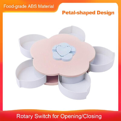 

Snack Box Candy Plate Petal-Shaped Rotating Candy Box Snack Tray Dried Fruit Plate Storage Organizer with Mobile Phone Holder