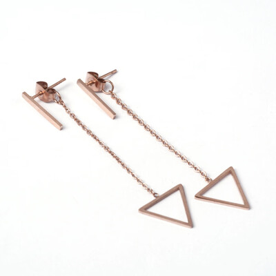 

304 Stainless Steel Stud Earrings with Long Chain Triangle Rose Gold 59mm Pin 08mm