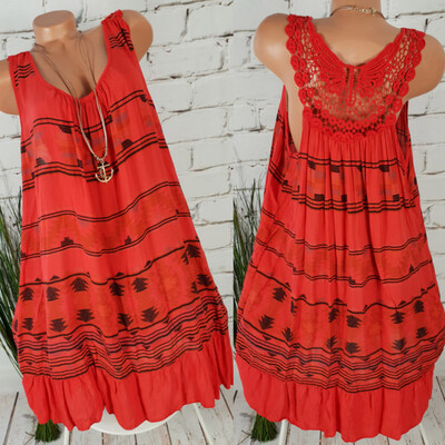 

Starmoon Women Plus Size Casual Lace Splice Print Daily Sleeveless Vest Tops Shirt Blouse