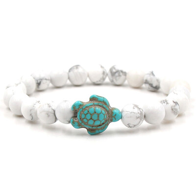 

Green Turquoise Turtle Volcanic Stone White Pine Variety Natural Stone Elastic Bracelet Unisex Pair Bracelet Hot Gift