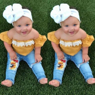 

US Stock Kids Baby Girl Fashion Clothes Tops Shirt Jeans Denim Pants 2Pcs Outfit
