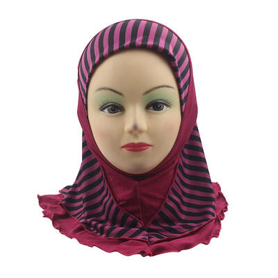 

Muslim Kids Girl Headscarf Stripe Splicing Soft Breathable Arab Wrap Scarf