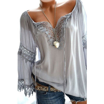 

Cotton Sexy Off Shoulder Lace Edge T-Shirt Women Fashion Flare Long Sleeve T shirt Female Casual Solid Color Tee Plus Size