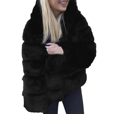 

Toponeto Women Faux Mink Winter Hooded New Faux Fur Jacket Warm Thick Outerwear Jacket