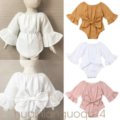 

UK Newborn Infant Baby Girl Clothes Long Sleeve Rompr Jumpsuit Summer Bow Outfit