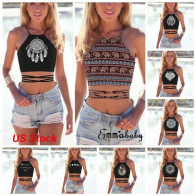 

2019 Women Fashion Summer Casual Tank Tops Vest Blouse Sleeveless Crop Shirt US