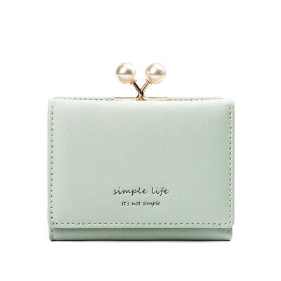 

2019 Leather Mini Wallet Ladies Short Three Fold PU Wallet Pearl Adorn Coin Purse Multifunction Card Holders For Student