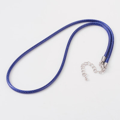

Leather Cord Necklace Makings with Platinum Tone Alloy Lobster Claw Clasp&Iron End Chains DarkBlue 19" 3mm