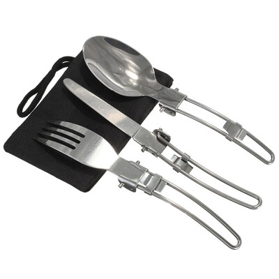 

3 Pcs Portable Outdoor Camping Travel Picnic Foldable Stainless Steel Cutlery Spoon Fork Knife Tableware