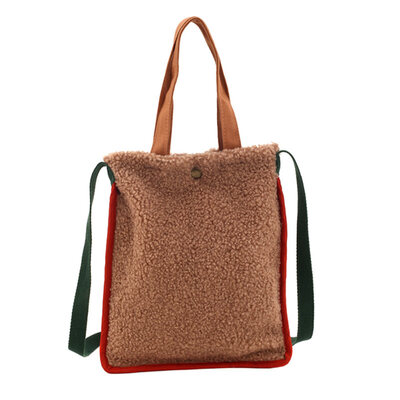 

Fashion Women Color Block Plush Handbag Snap Button Crossbody Shoulder Bag