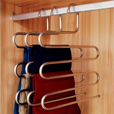 

123pcs  type Stainless Steel Space Saver Pants Trousers Hanger 5 Layers Cloth Hanging Storage