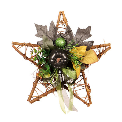 

New Hot Halloween Decoration Star-Shaped Wooden Frame Artificial Flowers Garland Accessories Wreath Hanging Festival Props