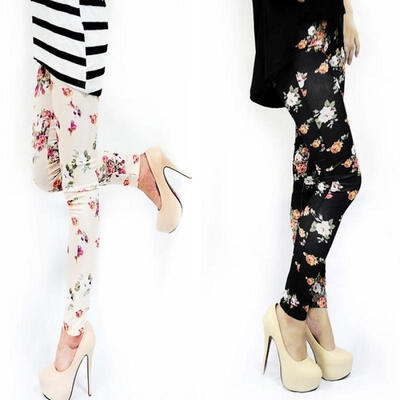 

Fashion Womens Lady Slim Sexy Cotton Rose Floral Print Leggings Tights Pants New