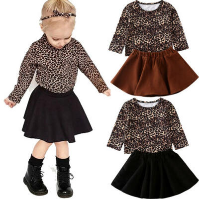 

2Pcs Toddler Kids Baby Girl Leopard Tops Mini Swing Skirts Party Clothes Outfits