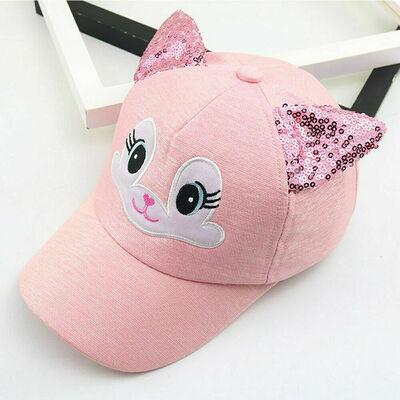 

Kids Children Girls Cartoon Baseball Cap Visor Sequins Cat Ears Snapback Sun Hat