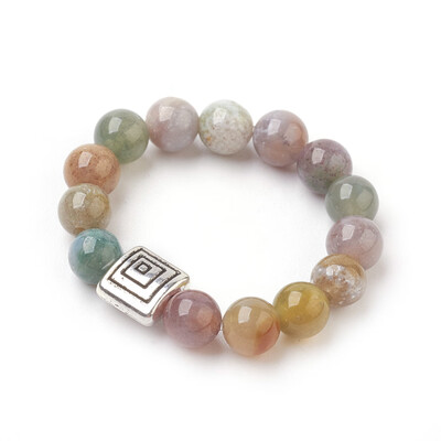 

Natural Indian Agate Stretch Finger Rings with Alloy Finding Size 10 Antique Silver 20mm