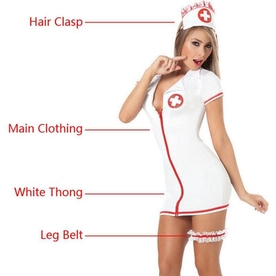 

Sexy Women Nurse Costume Set Erotic Lingerie Deep V Neck Cosplay Outfit Uniform Night Dress White