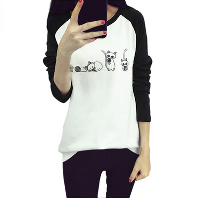 

Autumn Womens T-Shirt Lovely Character Printed Long Sleeve Tops