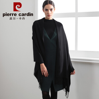 

Pierre Cardin wool solid color ladies scarf shawl dual-use winter thick fashion Christmas gift warm tassel casual wild bib female Jing with gift box D21TM5340 black