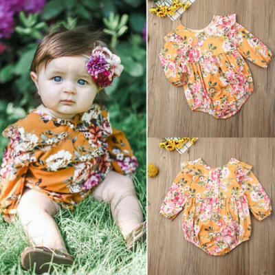 

2019 Newborn Baby Girls Kids Long-Sleeve Flower Romper Bodysuit Jumpsuit Clothes