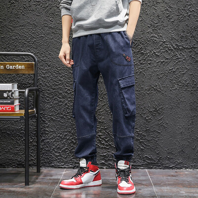 

Tailored Mens New Fashion Casual Cotton Elastic Waist Multiple Pockets Loose Jeans Pants
