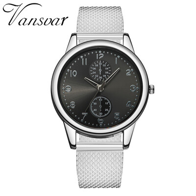 

Vansvar New Fashion Women Silver Gold Mesh Watch Unique Simple Watches Casual Quartz Wristwatches Clock Hot Sale 533